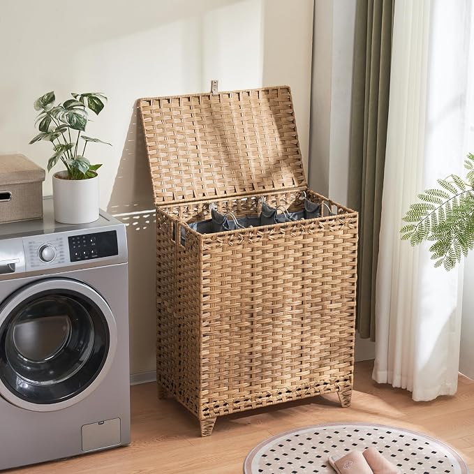 Laundry Hamper with Lid, 190L Large Laundry Basket 3 Section with 6 Removable - Image 2