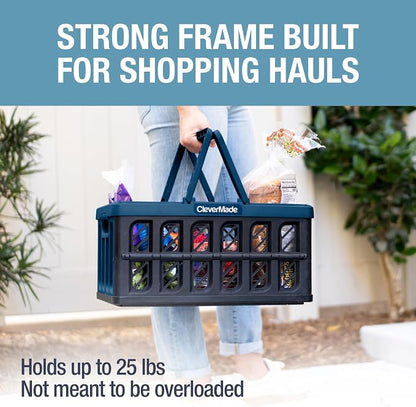 CleverMade Collapsible Shopping Basket, 3PK - 24L Reusable Plastic Grocery - Image 2