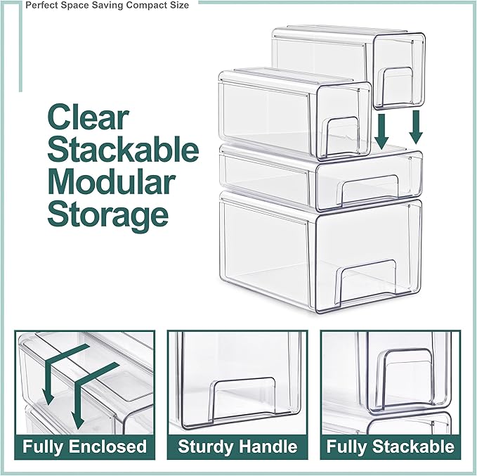 Sorbus Large Clear Stackable Storage Drawers 4-Pack Plastic Organizer Bins - Image 5