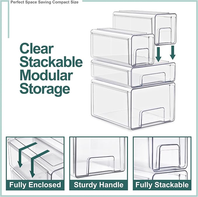 Sorbus Large Clear Stackable Storage Drawers – 2-Pack Plastic Organizer Bins - Image 5