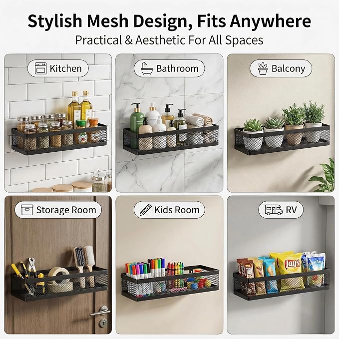 PUSDON 16.5-Inch Extra Long Slim Mesh Shower Caddy, Wall Mounted Bathroom - Image 6