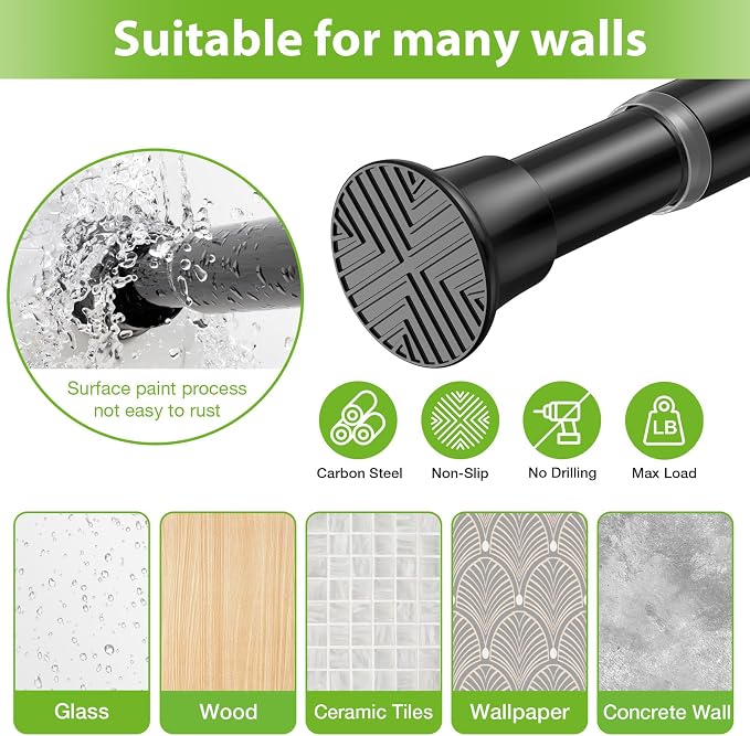 Spring Tension Curtain Rod, Shower Curtain Rod 31-76 Inch | Spring Loaded - Image 6