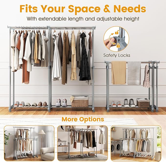 COSTWAY Double Rod Clothing Rack, Heavy-Duty Metal Garment Rack - Image 5