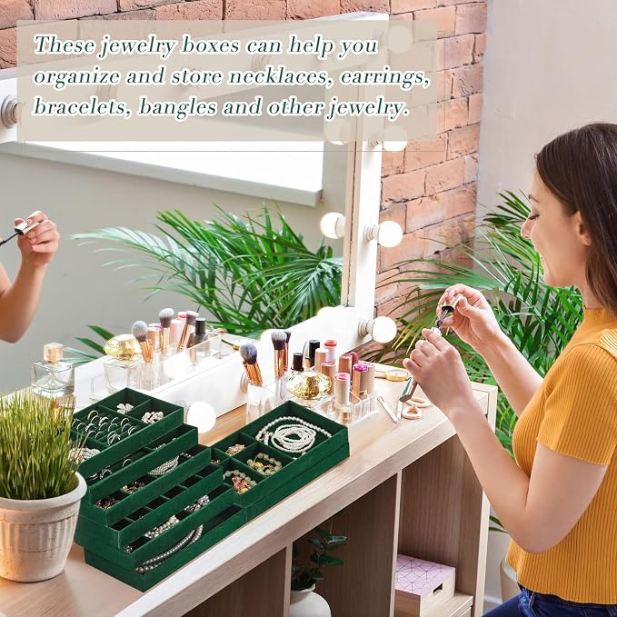 Junkin 18 Pcs Velvet Jewelry Tray, Stackable Jewelry Organizer Trays - Image 7