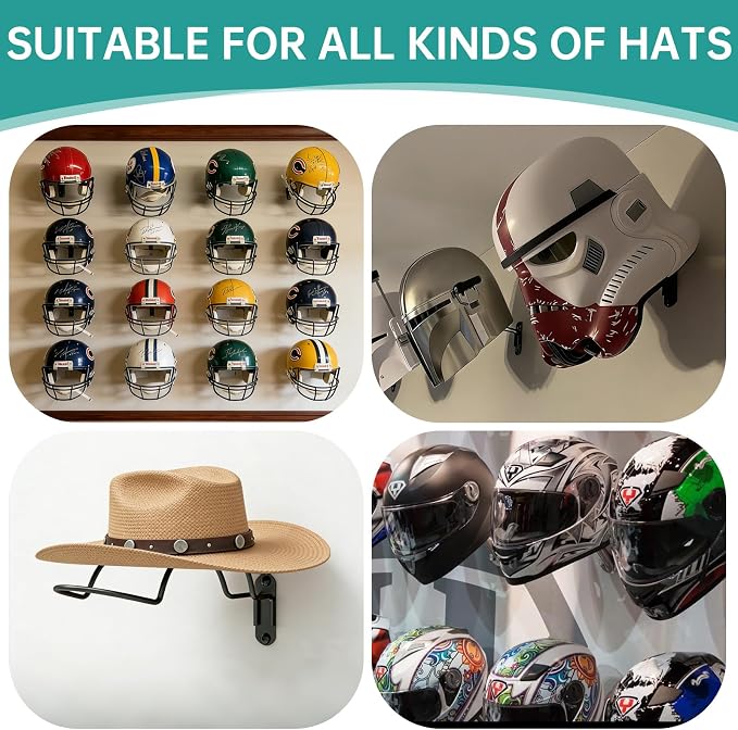 2 Pcs Wall Mounted Helmet Rack Storage Display Rack Hanger, Motorcycle Helmet - Image 6