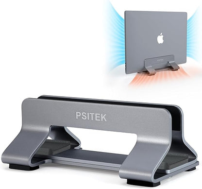 Aluminum Vertical Laptop Stand Dock Holder, Adjustable Slot Width 12-42mm by Psitek