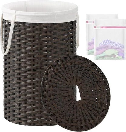 Large Laundry Hamper Laundry Basket Round 34.3 Gal Handwoven Wicker Laundry by SETVSON