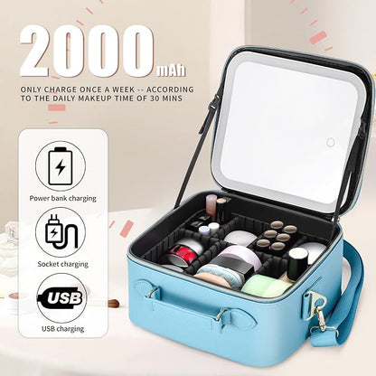 Travel Makeup Bag with LED Mirror, Cosmetic Train Case with Lighted Mirror - Image 5