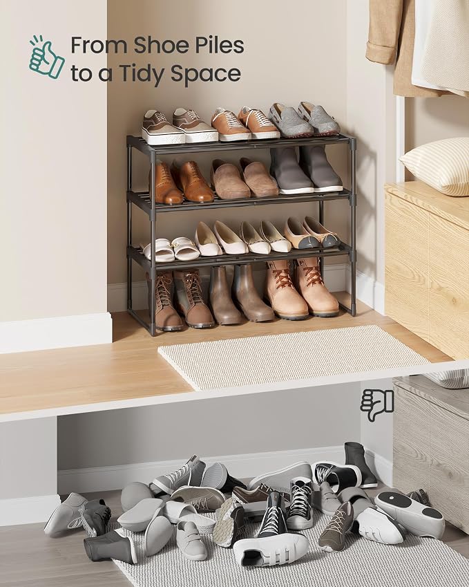 SONGMICS Shoe Rack, 3-Tier Shoe Organizer, Metal Storage Shelf, Upright or - Image 8