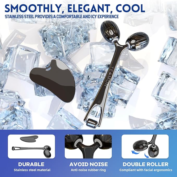 Yeamon Gua Sha Facial Tools and Face Roller Set, Facial Massage Tool - Image 2