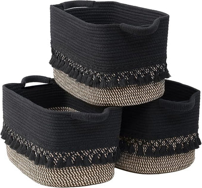2 Pack Storage Basket for Shelves, Boho Cotton Rope Storage Bins by Degeyoyo