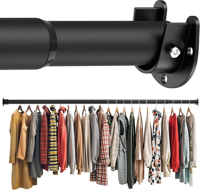 Closet Rod 50-75 Inches, Adjustable Heavy Duty Metal Black Closet Rods by Unknown