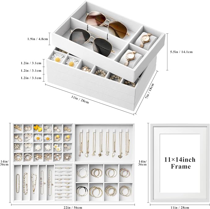 Velvet Jewelry Drawer Organizer Trays – Large White Stackable Jewelry Storage - Image 2