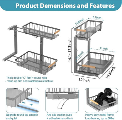 Liuoud Under Sink Organizer 2 Pack, 2 Tier Slide Out Large Capacity Height - Image 6