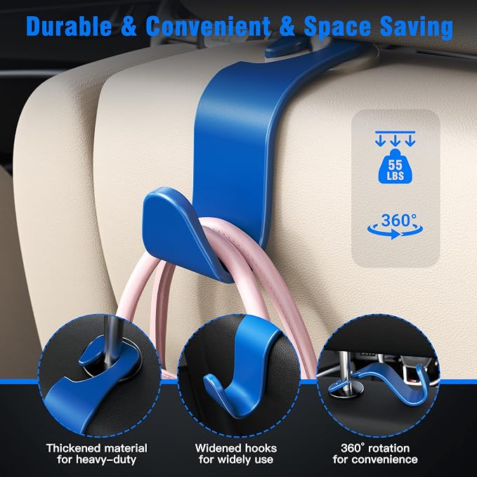 Amooca Car Seat Headrest Hook 4 Pack Hanger Universal Vehicle Car Storage - Image 5