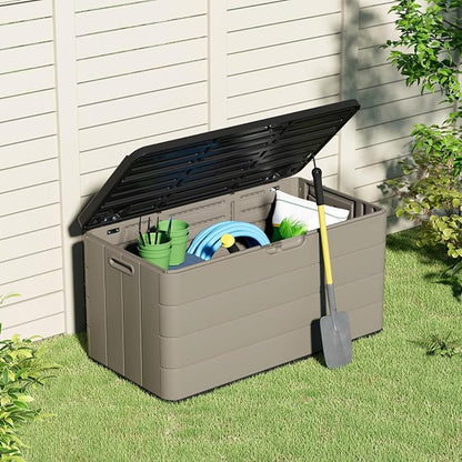ZZM 110 Gallon Lockable Resin Deck Box, Waterproof Outdoor Storage Box - Image 2