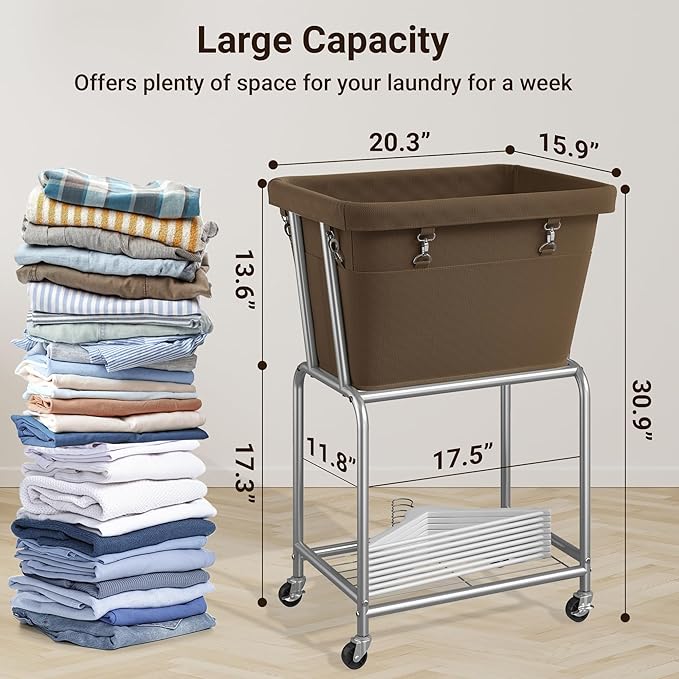 ELYKEN Laundry Cart with Wheels, Rolling Laundry Hamper with Removable Bag and - Image 3