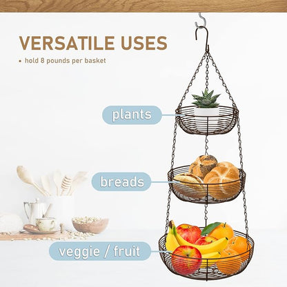 3-Tier Hanging Basket Fruit Organizer Kitchen Heavy Duty Wire Organizer - Image 5