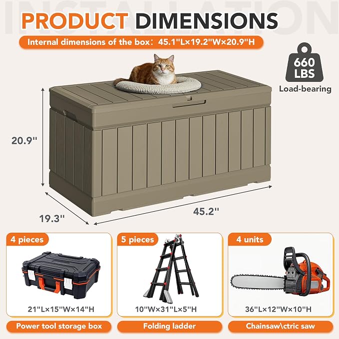 78 Gallon Deck Box Outdoor Indoor Waterproof Storage Box - Image 7