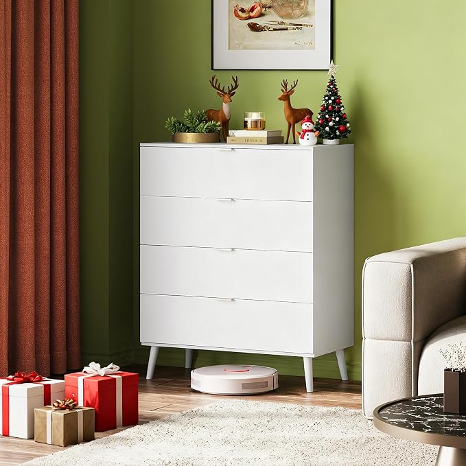 WLIVE 4 Drawer Dresser for Bedroom, Wooden White Tall Dresser, Modern Dressers - Image 2