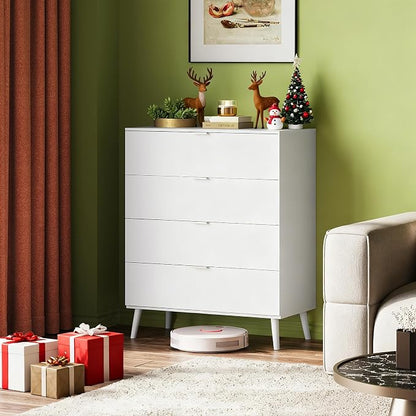 WLIVE 4 Drawer Dresser for Bedroom, Wooden White Tall Dresser, Modern Dressers - Image 2
