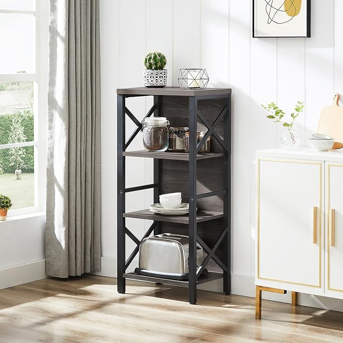 Small Bookshelf, 4 Tier Industrial Bookcase - Image 4