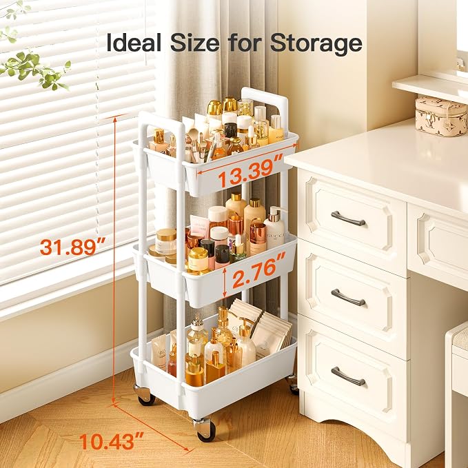 Pipishell 3 Tier Rolling Cart Organizer, Plastic Rolling Cart - Image 4