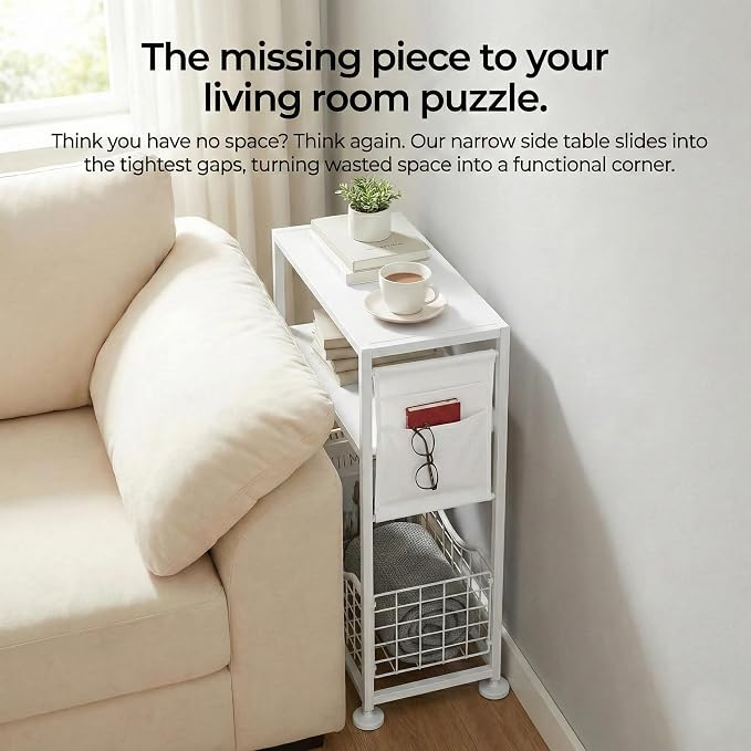Skinny Side Table with Storage, 3 Tier Slim Side Tables - Image 12