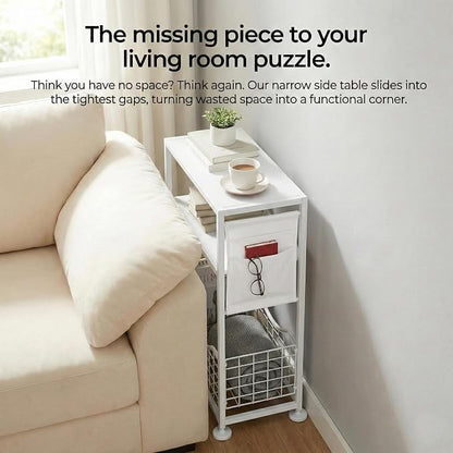 Skinny Side Table with Storage, 3 Tier Slim Side Tables - Image 12