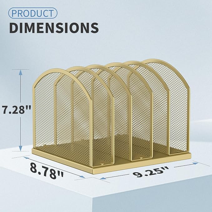 5-Section Vertical Desktop Organizer, 5-Section Mesh File Folder Stand Sorter - Image 2