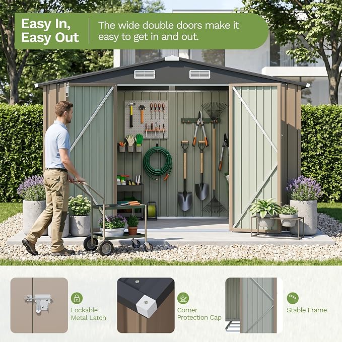 Patiowell 10x12 FT Metal Storage Shed, Heavy-Duty Outdoor Storage - Image 3