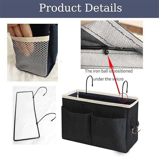 Bedside Caddy Bedside Hanging Storage Basket Multi-Function Organizer Caddy - Image 3