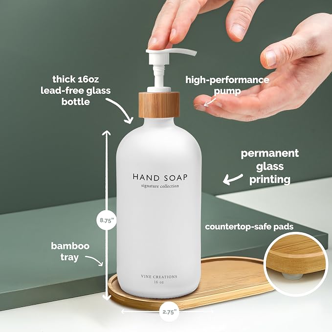 Vine Creations White Glass Soap Dispenser Set, Hand Soap and Dish Soap - Image 5