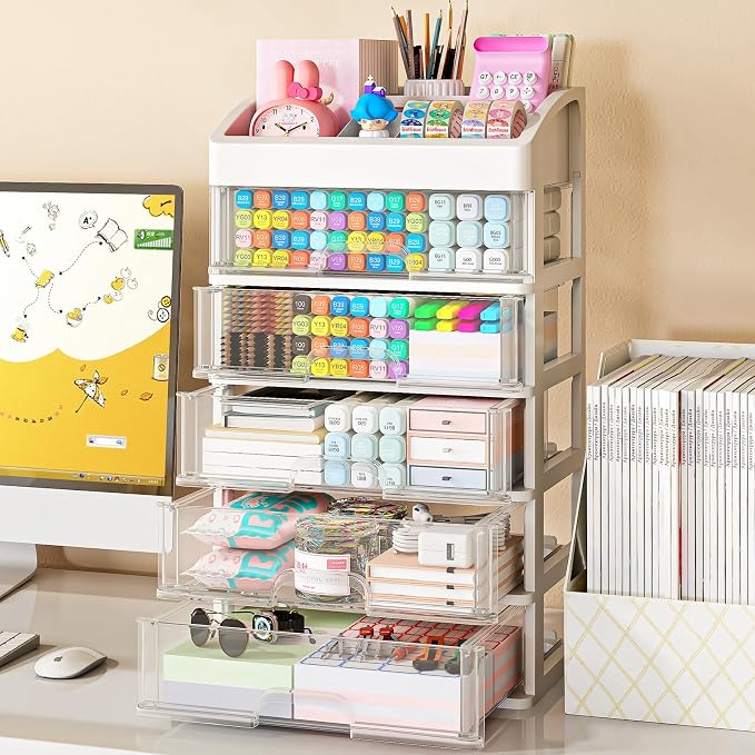 Desk Organizer with Drawers, 5 Drawers Storage Organizer, Desktop Storage - Image 2