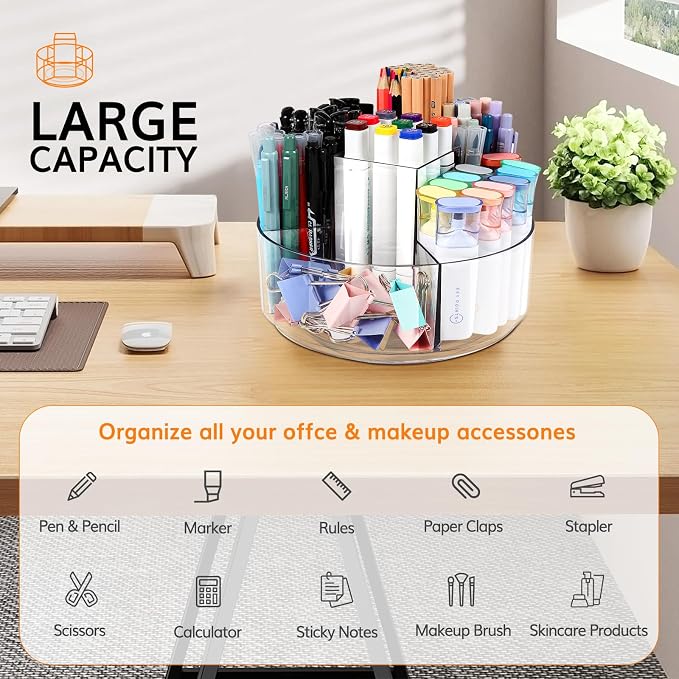 Rotating Pencil Holder for Desk, 5 Slots 360-Degree Spinning Acrylic Pen Holder - Image 4