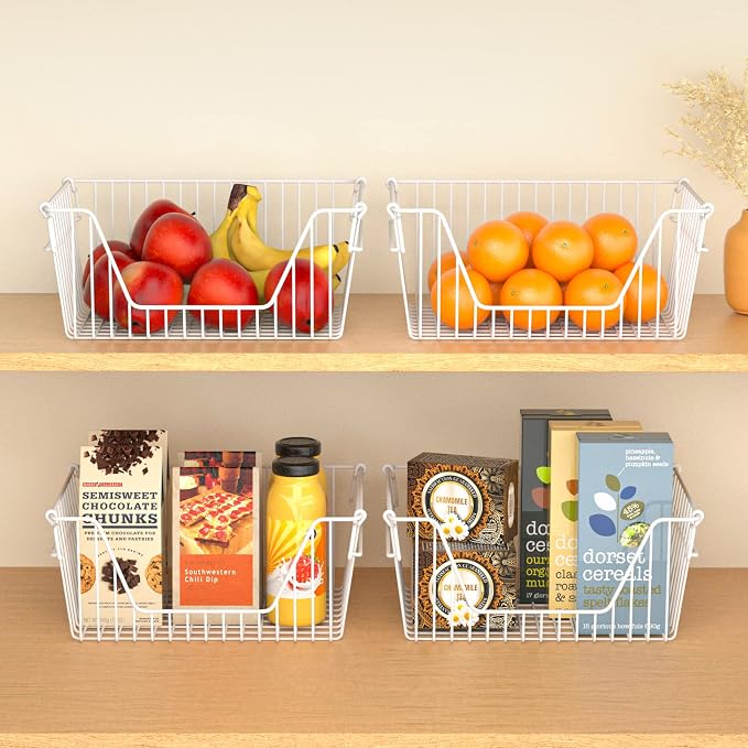 Slideep 14" Large Bin Baskets Stacking Baskets Sturdy Metal Wire Storage - Image 4