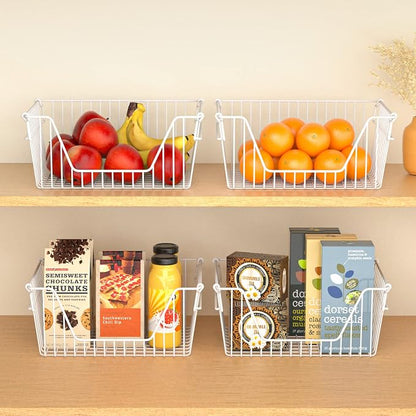 Slideep 14" Large Bin Baskets Stacking Baskets Sturdy Metal Wire Storage - Image 4