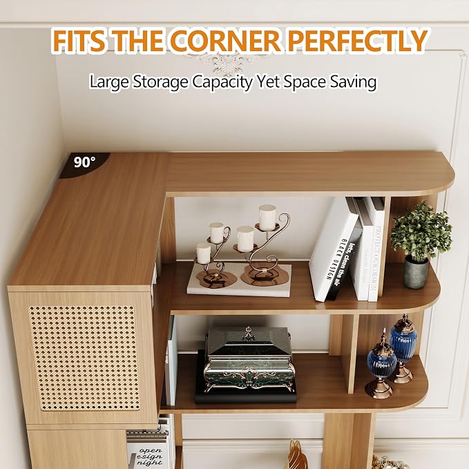 Corner Bookshelf 7-Tier, Farmhouse Corner Shelf, Tall Book Shelf L-Shaped Shelf - Image 6