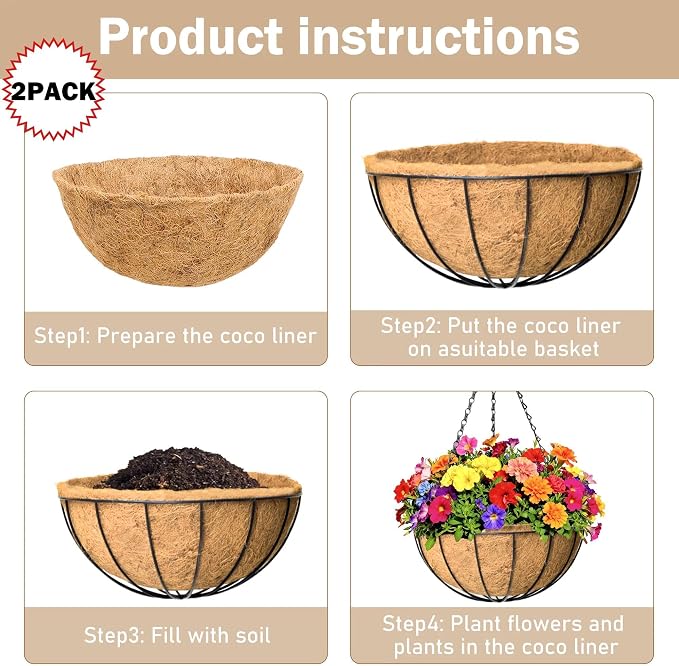 2 Pack 12 inch Hanging Baskets Planter - Image 2
