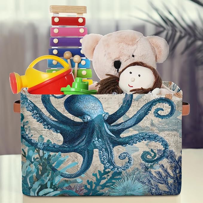 Pardick Octopus Sea Retro Basket Storage Bins Large Fabric Toys Storage Cube Box - Image 3