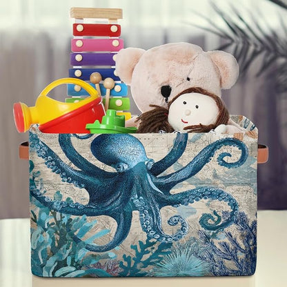 Pardick Octopus Sea Retro Basket Storage Bins Large Fabric Toys Storage Cube Box - Image 3