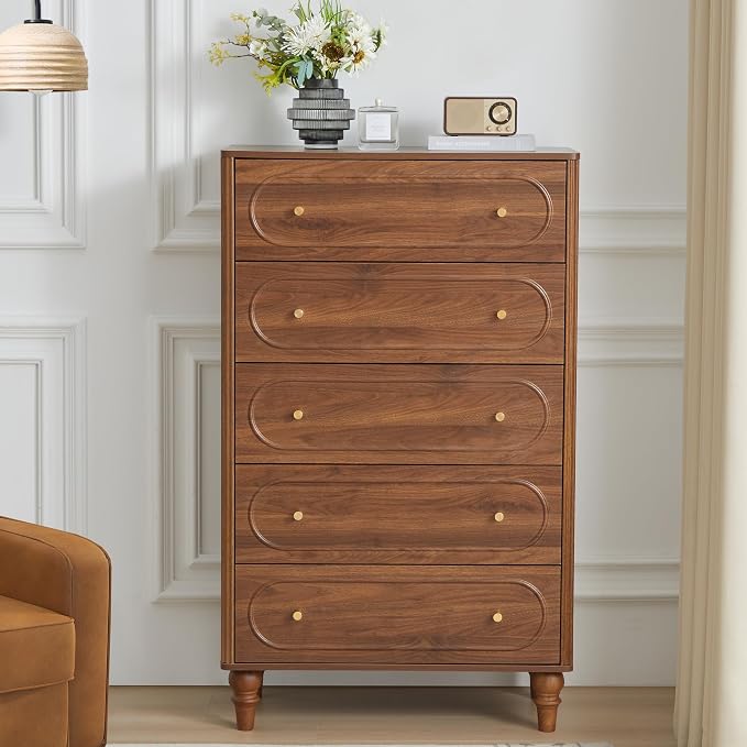 5 Drawer Fluted Dresser for Bedroom, Mid Century Modern Chest of Drawers - Image 5