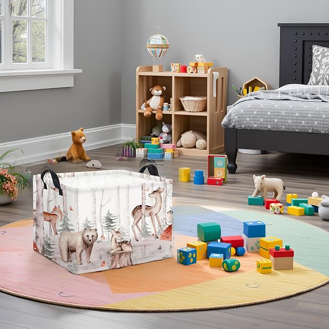 Rectangular Woodland Animal Basket Kids Baby Storage Basket Cute Storage Bin - Image 5
