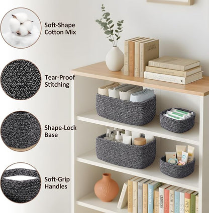 5-Pack Small Woven Rope Storage Baskets, 2 Sizes Organizer Bins | Fabric Cube - Image 3