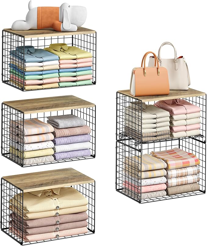 5-Tier Large Stackable Closet Organizer and Storage Basket, Sturdy Closet Shelf by X-cosrack