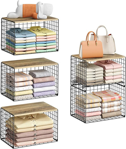 5-Tier Large Stackable Closet Organizer and Storage Basket, Sturdy Closet Shelf by X-cosrack