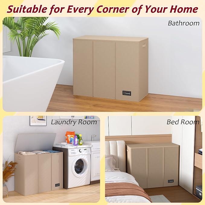 195L Laundry Hamper 3 Section, Large Laundry Hamper - Image 7