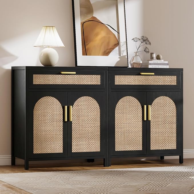 Rattan Buffet Cabinet with Storage Set of 2, Sideboard Cabinet with Doors and by Curlaky