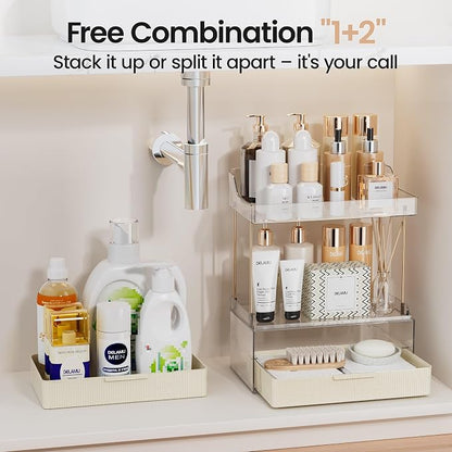 Delamu Bathroom Organizers and Storage, 2 Tier 2 Drawer Makeup Organizer - Image 5