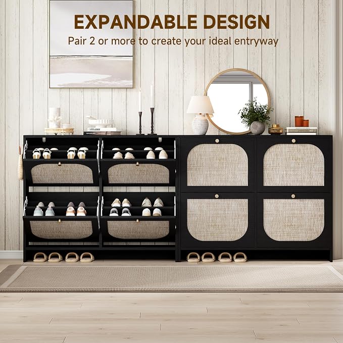Nicetree Rattan Shoe Cabinet for Entryway, 9.5" Ultra-Thin Narrow Shoe Rack - Image 7